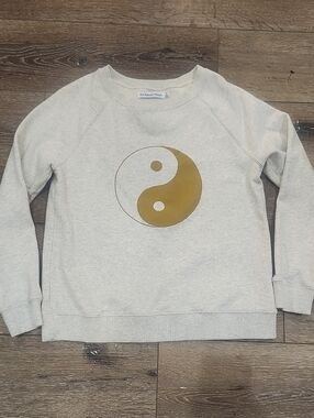 Rebecca Minkoff Cream Sweatshirt Gold Yin Yang Nature Casual Designer Neutral SM